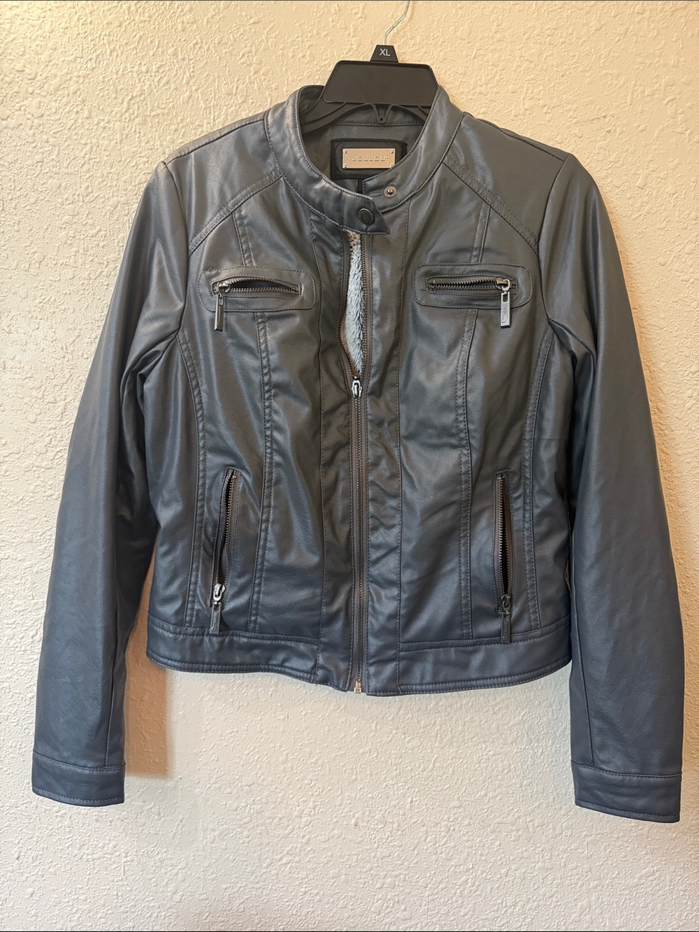 Jou Jou Women's Black Faux Leather Moto Jacket